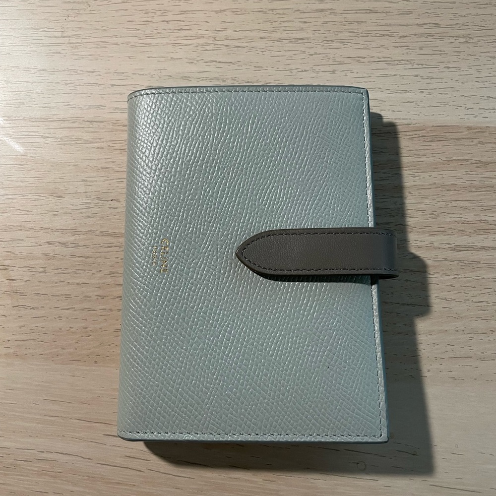 AUTHENTIC CELINE MEDIUM WALLET IN BICOLOUR GRAINED CALFSKIN VERT D'EAU / PEBBLE